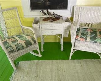 A large selection of vintage and antique wicker furniture.