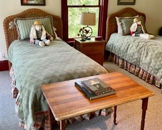 Pair of wicker beds...perfect for a guest room! Children's table/sewing table with built in ruler.