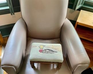 Reclining chair and needlepoint footrest. Great neutral color.