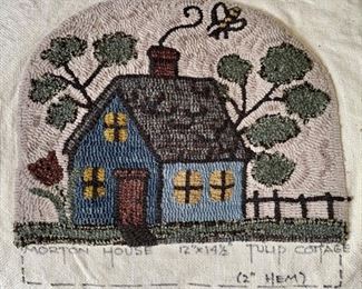 Collection of primitive rug hooking and supplies. Wool cutter, frames, scissors, and vintage rug hooking books!