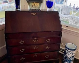 Antique slant front desk, cobalt pieces, and more...