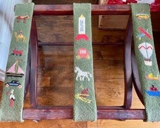 Needlepoint luggage rack
