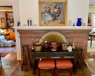 Oil Painting (Ivan Hoon), fireplace tools, Bennington harvest bowl, and more...