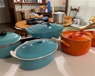 Collection of Vintage LeCreuset from France in Turquoise & Burnt Orange 
    Le Creuset Raymond Lowey 