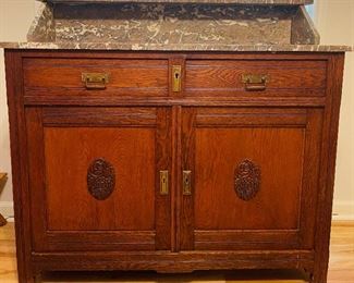 Beautiful Oak Wash Stand with Marble Top