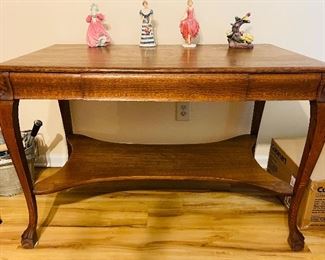Gorgeous Golden Tiger Oak Table with One Center Drawer and Bottom Shelf
