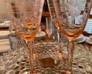 Beautiful Sets of Stemware & Crystal & Fostoria throughout home
