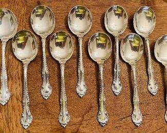 Vintage Sterling Silver Set of 
    “English Gadroon”
Closeup of Soup Spoons