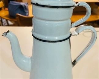 Vintage French Drip Enamelware Coffee Pot