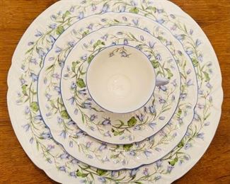 Closeup of Fine Bine China Set
    “Harebell” Shelley England
Service for 10 plus Several Serving Pieces 