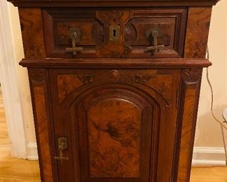 Stunning Marble Tooped Burl Walnut and Mahogany Nite Stand/Commode