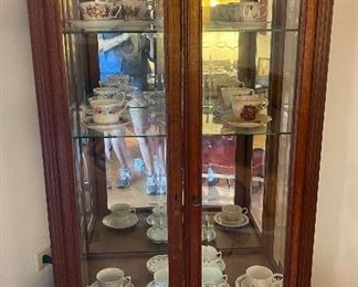 Beautiful Oak China Cabinet with Lovely Carvings and Beveled Doors