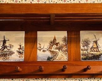 Lovely Coat rack with Three Holland Ceramic Tile Inserts 
    Bessie & Glyn brought this back from Holland