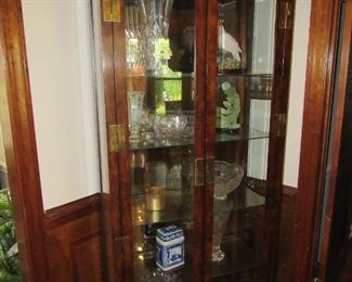 Burled lighted china cabinet with Waterford