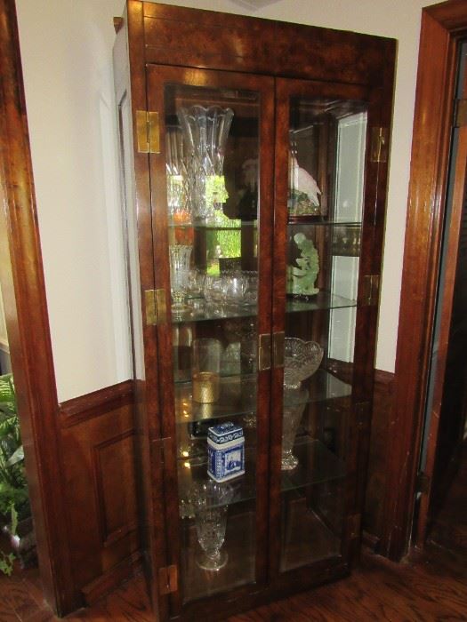 Burled lighted china cabinet with Waterford