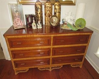 Mid Century teak/wicker dresser