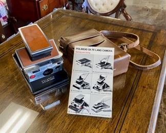 Polaroid #1: c.1972, NICE! Polaroid SX-70 Land Camera in Excellent Condition, with orig Shoulder Strap Leather Case and Owner's Manual in exc condition
