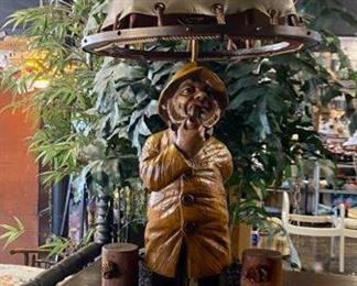 c.1972, Large APSIT BROTHERS Mid Century Modern Fisherman Sea Captain Lamp with orig Leather, Wooden & Rope Lamp Shade! VERY RARE & COLLECTIBLE piece of "ART!" Height 32", Length 15", Width 10"  (Valued at $800-$3,500 !)