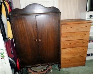 Vintage Wardrobe $75.00, & Pine Dresser $25.00