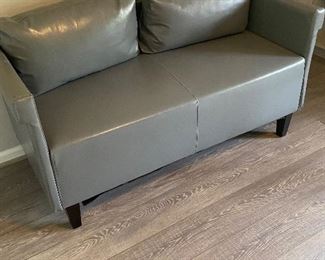 GREY LEATHER LOVESEAT