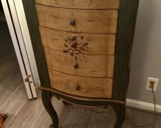 WOODEN, PAINTED JEWELRY CABINET