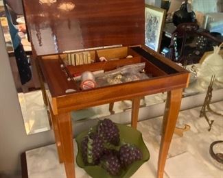 Inside of Vintage Italian Sorrento Musical Table, w/Wood Inlay. 