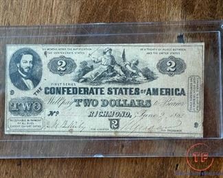1862 Confederate $2 Bill / Note