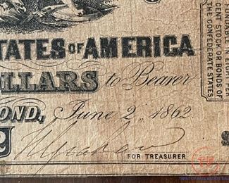1862 Confederate $2 Bill / Note