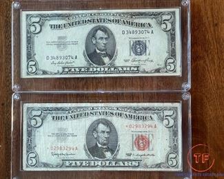 $5 Blue Seal and $5 Red Seal STAR Bills