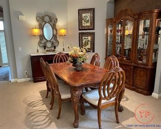 Hong Kong Teakwood Works Dining Room Set and Lighted Hutch