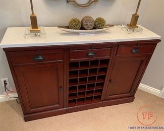 Pottery Barn Marble Topped Wine and Liquor Dry Bar Cabinet