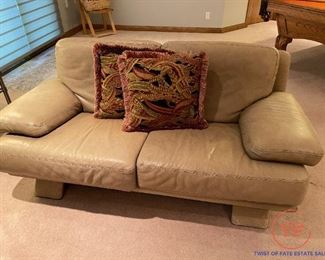 Italian Leather Platform Leather Loveseat