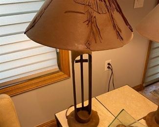 Rustic Metal Base Table Lamps with Leather Shades