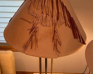 Rustic Metal Base Table Lamps with Leather Shades