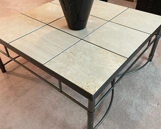 Marble Tile Topped Wrought Iron Based Coffee Table