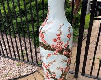 4' Tall Heavy Chinese Cherry Blossom Urns / Vases