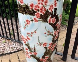 4' Tall Heavy Chinese Cherry Blossom Urns / Vases