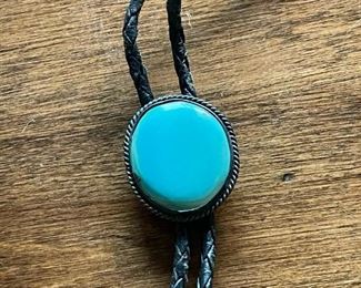 Vintage Bennett Sterling and Turquoise Bolo Tie