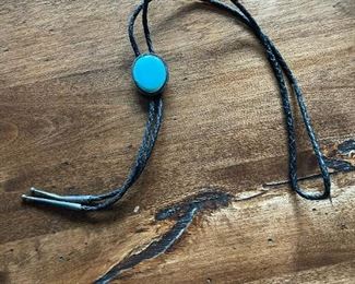 Vintage Bennett Sterling and Turquoise Bolo Tie