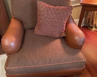 Isenhour Leather/Fabric Chair and Ottoman (2nd of two). Purchased from the Chicago Merchandise Mart. Measures 33"W x 36"D x 33"H. BUY IT NOW $800.