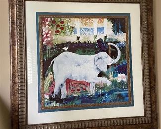 'Elephant Bird' framed watercolor serigraph print by American Artist: Mike Smith.