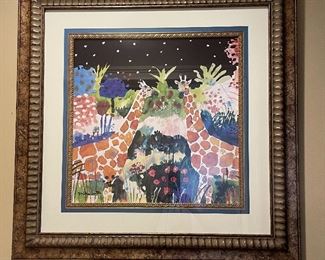'The Giraffes in Karlsuuke' - framed watercolor serigraph print by American Artist: Mike Smith.