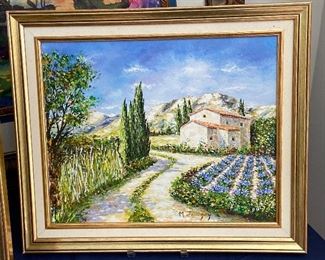 Paysage Provencal - Petite Maison Avec Lavende. Orig'l oil on canvas, framed. Local French Artist: M. Jeauqey, 2000