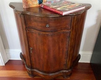 Demilune "Emes" Credenza. Measures 34"W x 14.25"D x 33.5"H. (Some surface damage. Please see all photos.) BUY IT NOW $200.