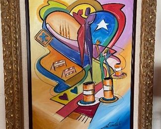 ALFRED GOCKEL - "Customized One-of-a-Kind Painting Designed and Executed Exclusively for the Owners"  Original sketch on back of canvas and Artist's sketchbook rendering included."  27"x39" - 2007.  An acrylic painting on canvas, signed in pigment.  All information based on Certificate of Authenticity and dialogue held exclusively with owner.  Purchase was made 12/24/2007.  