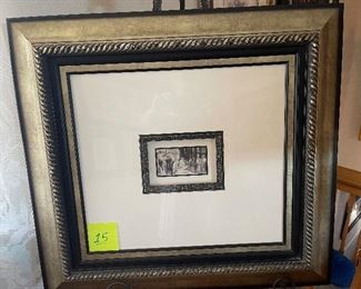 REMBRANDT, Van Rijn - "Jews in Synagogue" - 1648 - 2-7/8" x 5-1/8"  Etching with drypoint on laid paper, with unidentified collector stamp on verso.  Signed and dated in the plate; Rembrandt "f. 1648," just above and to the  right of the standing man with the walking stick.  A fourth of seven states, before the vice mark along the lower left corner in the fifth state.  Information based on Certificate of Authenticity provided by Park West Gallery at the time of purchase; 12/24/2007.  