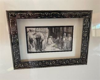 Close up of "Jews in Synagogue" by Rembrandt.  