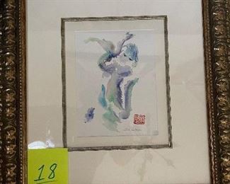 SHAN-MERRY - "Legend a l'oiseau" - 2000 - 8-3/4"x6-11/16" (2F).  Original watercolor on paper, signed in pigment.  A unique work from the collection of the artist.  Information based on Certificate of Authenticity issued by Park West Gallery at the time of purchase; 11/10/2009. 