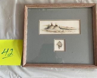 Miniature Native American Watercolor Painting created with a single-hair brush.  Piece is artist signed below each image, matted and framed.  
