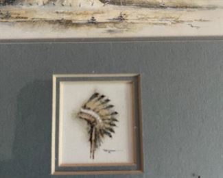 Close up of Miniature Native American Watercolor.  